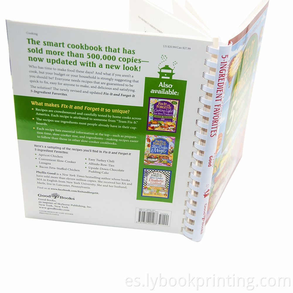 Impresión de libro de recetas de libros de cocina con límite de espiral personalizado